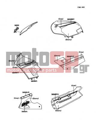 KAWASAKI - NINJA® 250R 1989 - Body Parts - Decals(EBONY)(EX250-F3) - 56048-1427 - PATTERN,FUEL TANK,LH
