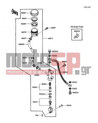KAWASAKI - NINJA® 600R 1989 -  - Rear Master Cylinder - 13159-1052 - CONNECTOR,RR MASTER CYLINDER