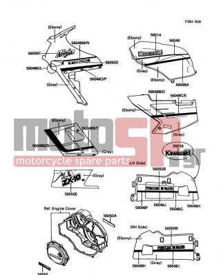 KAWASAKI - NINJA® ZX™-10 1989 - Body Parts - Decals(Ebony/Gray)(ZX1000-B2) - 56048-1390 - PATTERN,UPP COWLING,UPP,FR,RH