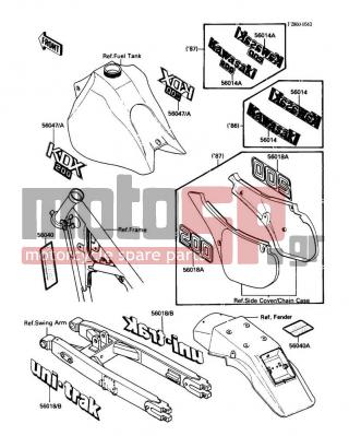 KAWASAKI - KDX200 1988 - Body Parts - Labels - 56018-1910 - MARK,SWING ARM,UNI-TRAK