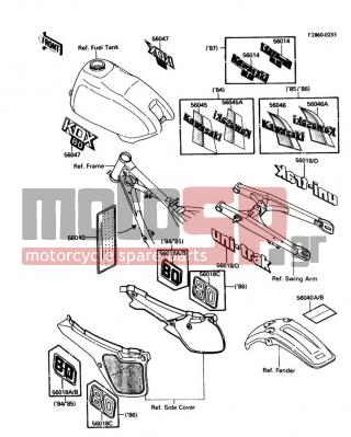 KAWASAKI - KDX80 1988 - Body Parts - Labels - 56018-1902 - MARK,SWING ARM,UNI-TRAK