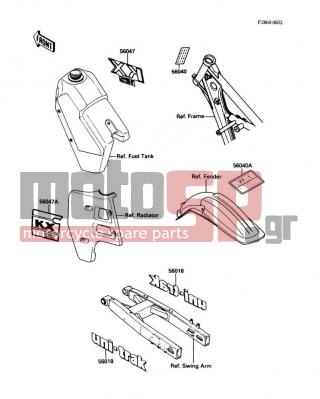 KAWASAKI - KX125 1988 - Body Parts - Labels - 56018-1910 - MARK,SWING ARM,UNI-TRAK