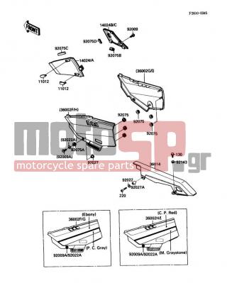 KAWASAKI - NINJA® 750R 1988 - Body Parts - Side Covers/Chain Cover - 36002-5434-A5 - COVER-SIDE,RH,C.P.RED