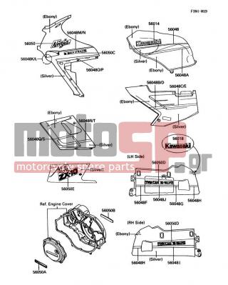KAWASAKI - NINJA® ZX™-10 1988 - Body Parts - Decals(Ebony/Silver)(ZX1000-B1) - 56048-1165 - PATTERN,SEAT COVER,FR,LH