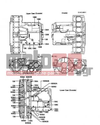KAWASAKI - VOYAGER 1988 - Κινητήρας/Κιβώτιο Ταχυτήτων - Crankcase Bolt Pattern - 130Y0640 - BOLT-FLANGED