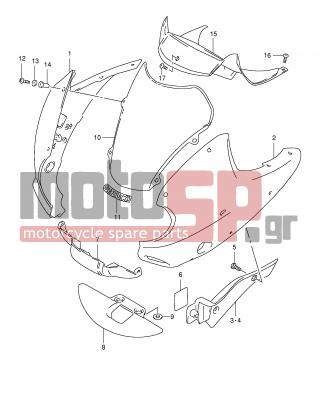 SUZUKI - XF650 (E2) Freewind 1997 - Body Parts - COWLING (MODEL V) - 94451-12D00-000 - COVER, COWL FRONT LOWER