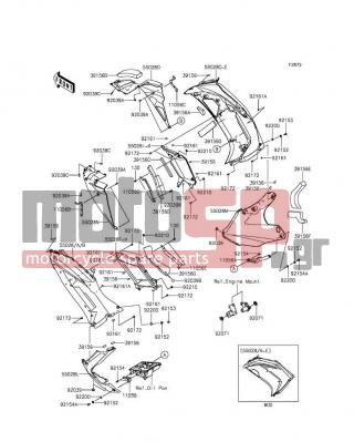 KAWASAKI - NINJA® 650 2012 - Body Parts - Cowling Lowers(ECF) - 39156-0798 - PAD,152X20X10