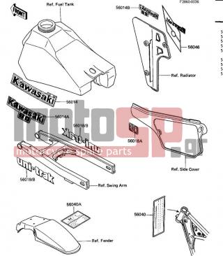 KAWASAKI - KX80 1987 - Body Parts - LABELS - 56014-1146 - EMBLEM,SHROUD,RH