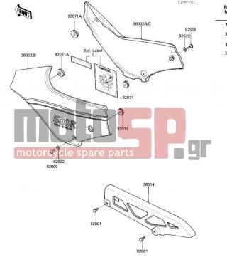 KAWASAKI - NINJA® 600 1987 - Body Parts - SIDE COVERS/CHAIN COVER - 36002-5395-X7 - COVER-SIDE,LH,BLUE/WHITE (Cana