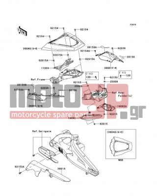 KAWASAKI - NINJA® ZX™-10R 2012 - Body Parts - Side Covers/Chain Cover - 36001-0580-33P - COVER-SIDE,TAIL,LH,M.F.P.GRAY