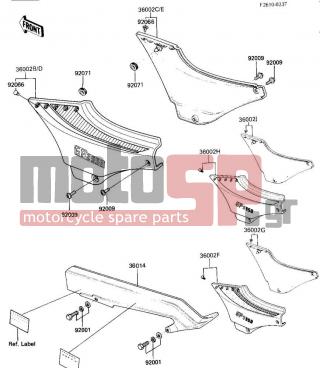 KAWASAKI - GPZ 1986 - Body Parts - SIDE COVERS/CHAIN COVER (ZX550-A1/A2) - 36001-5357-F2 - COVER-SIDE,RH,G.SILVE