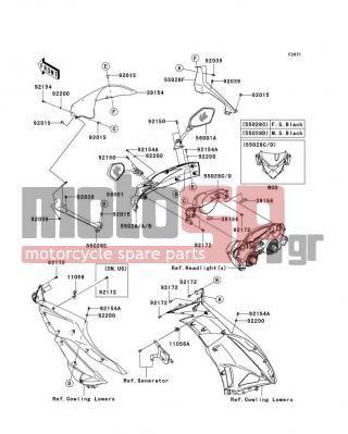 KAWASAKI - NINJA® ZX™-6R 2012 - Body Parts - Cowling - 55028-0290-660 - COWLING,UPP,CNT,M.S.BLACK