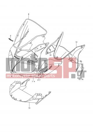 SUZUKI - SV650 (E2) 2008 - Body Parts - COWLING BODY (MODEL K9 WITH COWLING) - 68280-04F00-20G - EMBLEM, FRONT (GRAY)