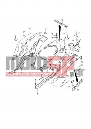 SUZUKI - GSX-R600 (E2) 2008 - Body Parts - FRAME COVER (MODEL K8) - 47710-37H00-5JX - COVER, FRAME REAR RH (SILVER)