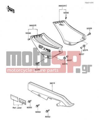 KAWASAKI - GPZ 750 1985 - Body Parts - SIDE COVERS/CHAIN COVER - 36002-5009-B1 - COVER-SIDE,LH,F.RED (Canada)