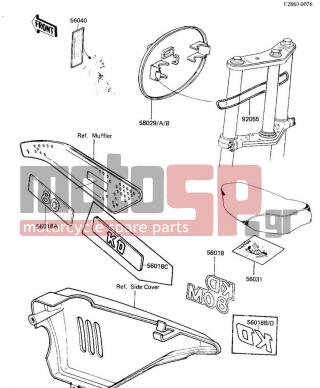 KAWASAKI - KD80 1985 - Body Parts - LABELS/NUMBER PLATE - 56018-1467 - MARK,SIDE COVER,