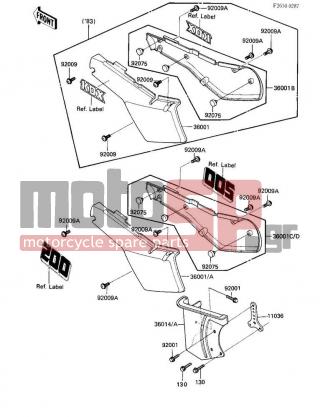 KAWASAKI - KDX200 1985 - Εξωτερικά Μέρη - SIDE COVERS/CHAIN COVER - 36001-1177-AC - COVER-SIDE,LH,L.GREEN