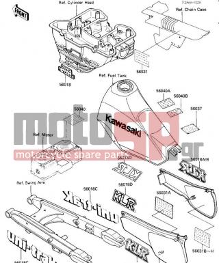 KAWASAKI - KLR250 1985 - Body Parts - LABELS - 56018-1557 - MARK,SIDE COVER,KLR,FOR G (Can