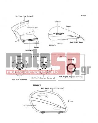 KAWASAKI - VULCAN® 1700 VAQUERO® 2012 - Body Parts - Decals(Green/Ebony)(JCFA)(CA,US) - 56069-1801 - PATTERN,FR COWL.,RH
