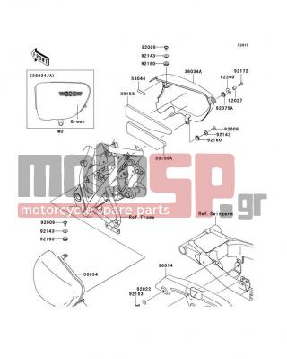KAWASAKI - W800 (EUROPEAN) 2012 - Body Parts - Side Covers/Chain Cover(ABF-ACF) - 36034-5288-727 - COVER-SIDE,LH,M.D.GREEN