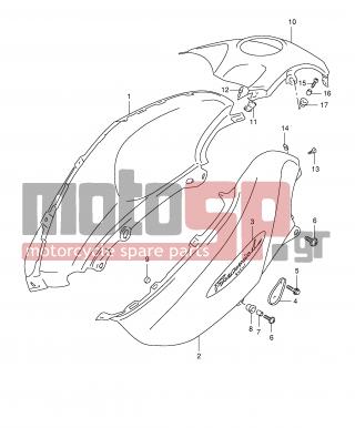 SUZUKI - XF650 (E2) Freewind 2001 - Body Parts - FUEL TANK COVER (MODEL X) - 01550-06103-000 - BOLT, BRACKET
