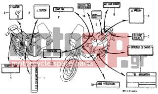 HONDA - XRV750 (IT) Africa Twin 1992 - Body Parts - CAUTION LABEL - 87565-MV1-930ZB - LABEL, COLOR *TYPE2* (NH1A)