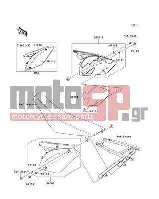 KAWASAKI - KX™450F 2011 - Body Parts - Side Covers - 36001-0151-25N - COVER-SIDE,LH,UP GRN+LO WHITE