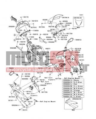 KAWASAKI - NINJA® 650R 2011 - Body Parts - Cowling(Upper) - 55028-0235-15T - COWLING,UPP,RH,C.B.ORANGE