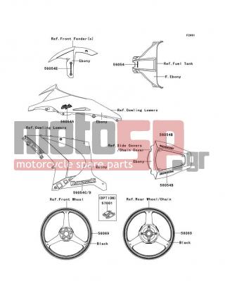 KAWASAKI - NINJA® ZX™-10R ABS 2011 - Body Parts - Decals(Ebony)(KBF) - 56054-0721 - MARK,FR FENDER,KIBS