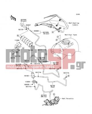 KAWASAKI - NINJA® ZX™-10R ABS 2011 - Body Parts - Fuel Evaporative System(CA) - 92192-0897 - TUBE,FITTING-THROBO,GREEN