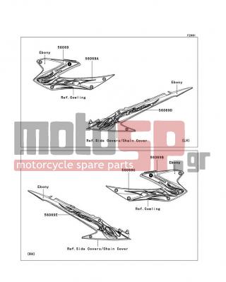 KAWASAKI - FURY 125R 2010 - Body Parts - Decals(Green)(AAF) - 56069-0223 - PATTERN,TAIL COVER,LH