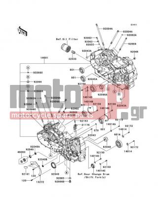 KAWASAKI - CANADA ONLY 2009 - Engine/Transmission - Crankcase - 14014-0034 - PLATE-POSITION,CHANGE DRUM