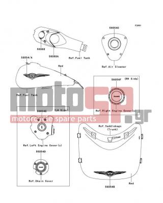KAWASAKI - CANADA ONLY 2009 - Body Parts - Decals(Red)(A9F) - 56054-0300 - MARK,FUEL TANK,LH