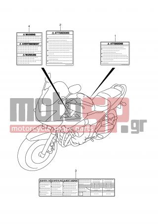 SUZUKI - GSF1250A (E2) 2008 - Body Parts - LABEL (MODEL L0) - 68319-30F40-000 - LABEL, WARNING (ITALIAN)