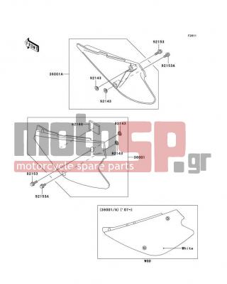 KAWASAKI - KX85 2009 - Body Parts - Side Covers - 36001-1585-266 - COVER-SIDE,RH,S.WHITE