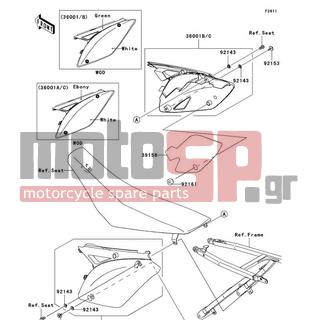 KAWASAKI - KX™450F 2009 - Body Parts - Side Covers - 36001-0151-25N - COVER-SIDE,LH,UP GRN+LO WHITE