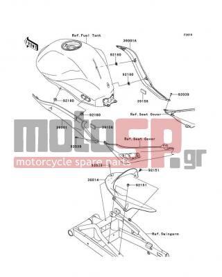 KAWASAKI - NINJA® 650R 2009 - Body Parts - Side Covers/Chain Cover - 36001-0143 - COVER-SIDE,LH