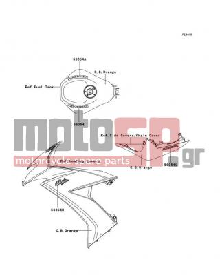 KAWASAKI - NINJA® ZX™-10R 2009 - Body Parts - Decals(C.B.Orange)(E9F) - 56054-0164 - MARK,FUEL TANK,LH,KAWASAKI