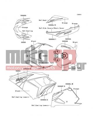 KAWASAKI - NINJA® ZX™-14 2009 - Body Parts - Decals(Orange)(C9FA) - 56068-1407 - PATTERN,SEAT COVER,LH