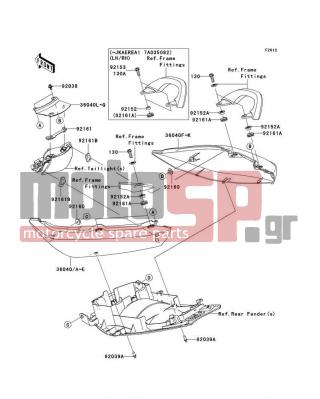 KAWASAKI - ER-6N (EUROPEAN) 2008 - Body Parts - Seat Cover - 36040-0037-15D - COVER-TAIL,LH,C.P.BLUE