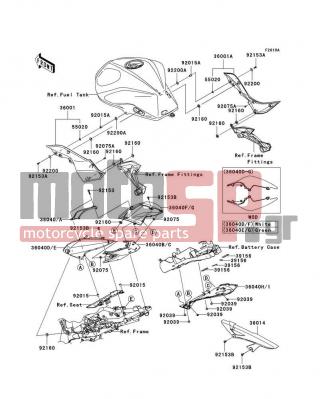 KAWASAKI - Z1000 (EUROPEAN) 2008 - Body Parts - Side Covers/Chain Cover(B8F) - 36040-0043-667 - COVER-TAIL,CNT,FR,P.C.WHITE