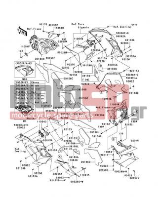 KAWASAKI - NINJA® ZX™-14 2007 - Body Parts - Cowling Lowers - 11054-0843 - BRACKET,CNT COWLING,HEAD PIPE