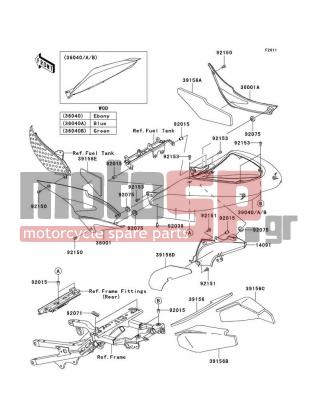 KAWASAKI - NINJA® ZX™-6R 2006 - Body Parts - Side Covers - 36001-0042 - COVER-SIDE,LH