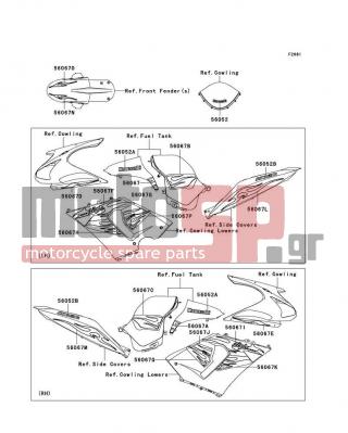 KAWASAKI - NINJA® ZX™-6R 2006 - Body Parts - Decals - 56067-0500 - PATTERN,CNT COWLING,LWR,FR,LH
