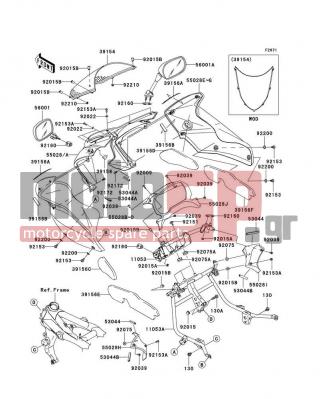 KAWASAKI - Z750S 2006 - Body Parts - Cowling - 39156-0099 - PAD,UPP COWLING,CNT