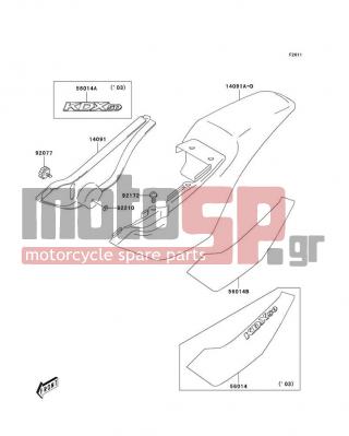 KAWASAKI - KDX50 2005 - Body Parts - Side Covers - 14091-S098-908 - COVER,FRAME,LH,L.GREEN