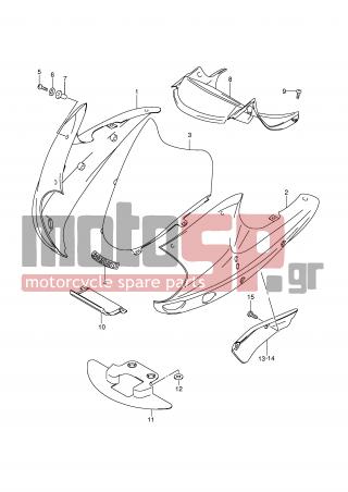 SUZUKI - XF650 (E2) Freewind 2001 - Body Parts - COWLING (MODEL K1) - 94451-04F00-000 - COVER, FRONT LOWER