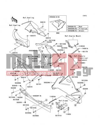 KAWASAKI - NINJA® ZX™-10R 2005 - Body Parts - Cowling Lowers - 11053-1298 - BRACKET,LWR COWLING,RH