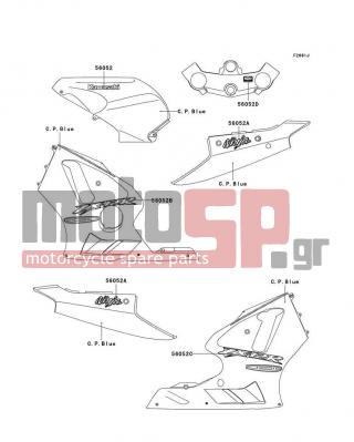 KAWASAKI - NINJA® ZX™-12R 2005 - Body Parts - Decals(C.P.Blue)(B4)(CN) - 56052-0491 - MARK,LWR COWLING,LH,ZX-12R