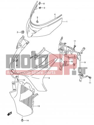 SUZUKI - AN400 (E2) Burgman 2006 - Body Parts - FRONT LEG SHIELD (MODEL K5/K6) - 48150-14G02-000 - BRACE, LEG SHIELD